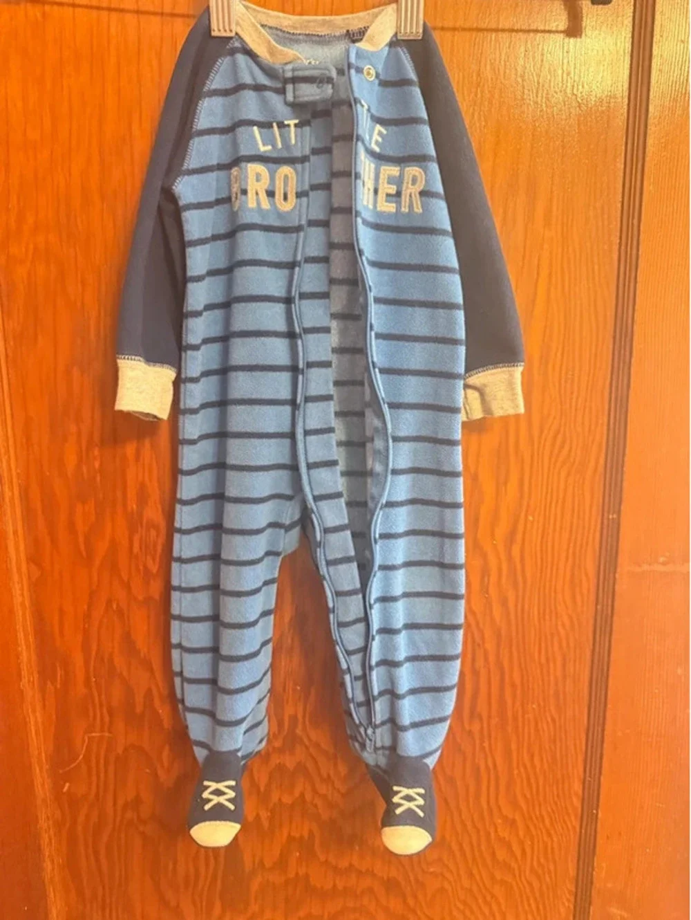 Carter’s Baby Fleece Sleeper 9M Little Brother Footed Pajamas Blue Striped Zip